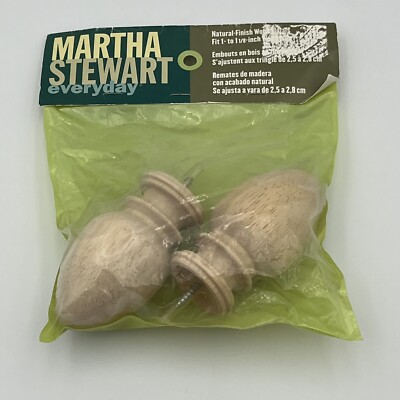 Martha Stewart Wood Curtain Rod finials Drapery Rod Decorative Natural Finish