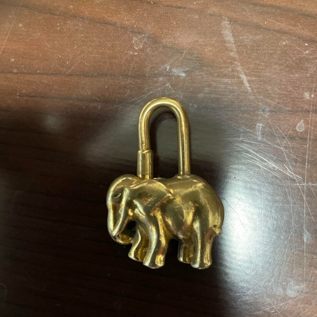 HERMES Elephant Motif Cadena Lock Bag Charm Gold Used From