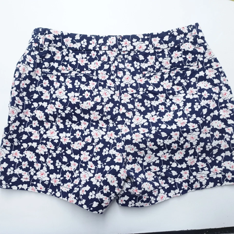 Pantalones Cortos Chinos Desteñidos Glory Para Mujer 12 Azul Marino Blanco Floral Algodón Elástico Cremallera Mosca Foto 4 de 4