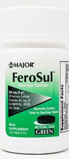 Major FeroSul Green Ferrous Sulfate 325mg 100 Tablets - Exp Date 08-2027