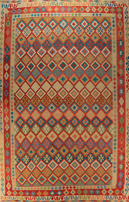 South Western Style Kilim Flat-Weave Large Rug 10x16 Geometric