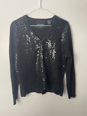 Vtg 2000 Y2k Michael Simon Sequin Cardigan With NO Shoulder Pads Sz Medium 