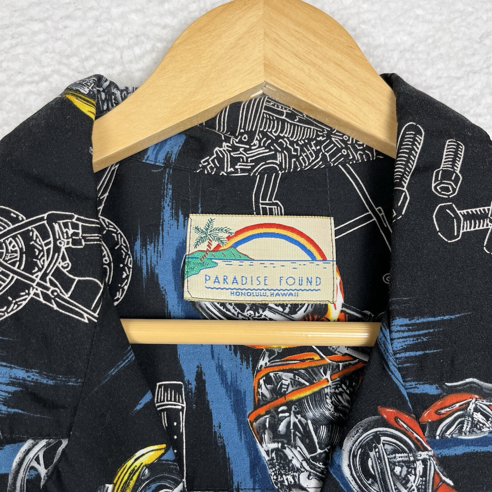 Paradise Found Shirt Mens Size 2XL Hawaiian Rayon Black Bike Motorcycle Print