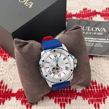 Bulova Marine Star 98A225 White Dial 45mm Rubber Strap Automatic Men's Watch New