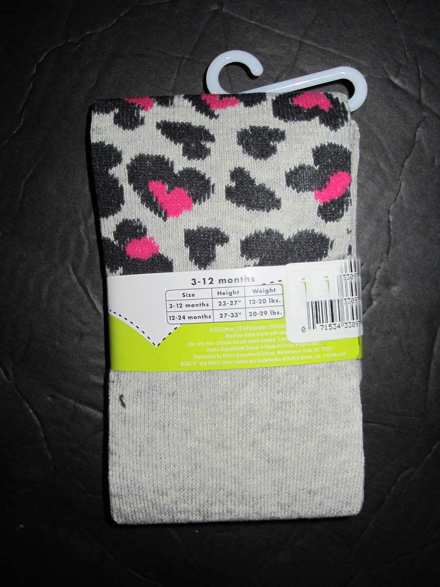 Jumping Beans Girl 3-12 Months warm Gray/Black/pink Animal print warm Tights new