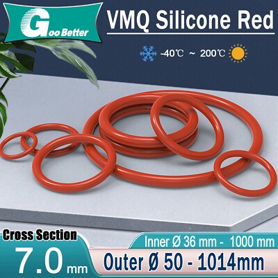 Red Silicone Rubber O Rings Metric Food Grade Cross Section 7mm, ID 56mm-1000mm