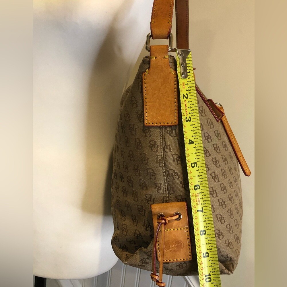 Vintage Dooney and Bourkey Brown Jacquard Monogram Top Zipper Hobo Shoulder Bag image 3