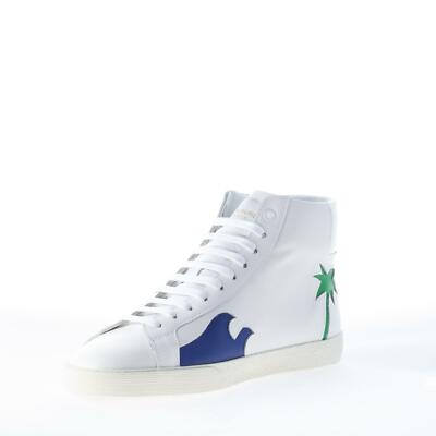 SAINT LAURENT men shoes White leather high-top sneaker palm tree