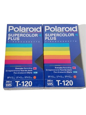 2 Polaroid T-120 Supercolor Plus Blank VHS Tapes NIB 6 HOURS MAX EACH SEALED 