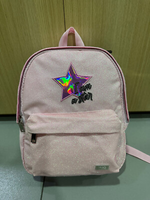 Zaino mini americano in Tessuto Rosa Glitter Tinta Unita, Scuola