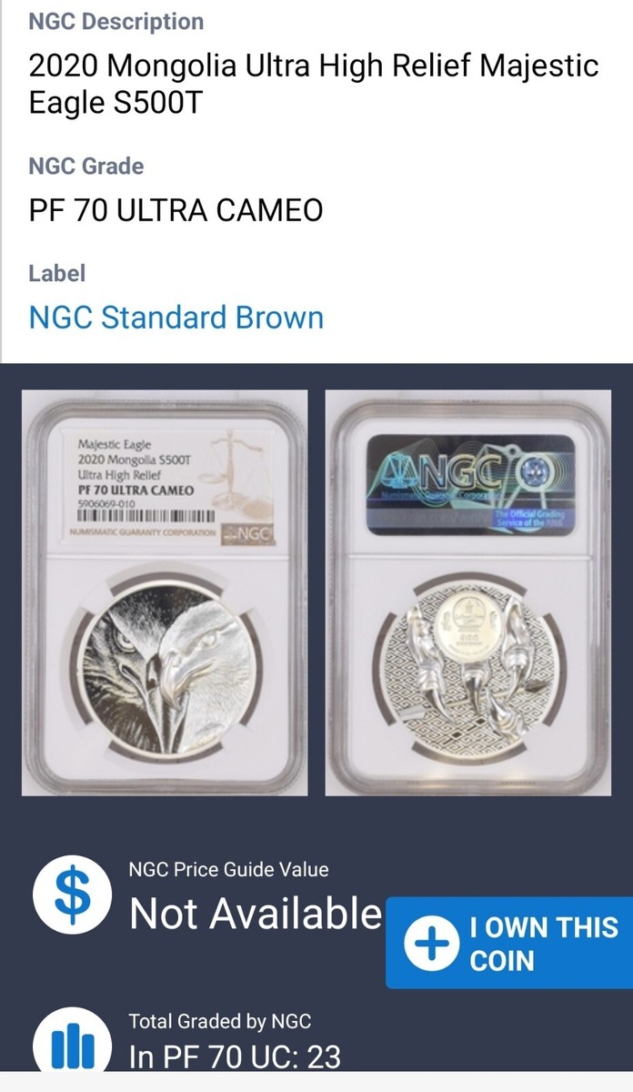 2020 Mongolia 500 Togrog Majestic Eagle 1oz Silver Proof Coin NGC