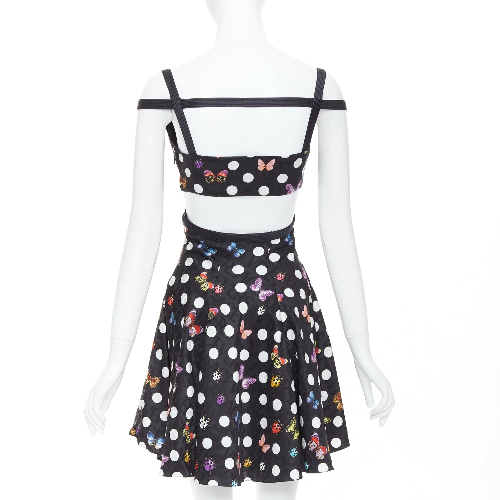 Abito VERSACE Dua Lipa 2023 La Vacanza Runway nero farfalla imbracatura IT38 XS