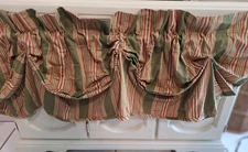 Waverly Curtain Valance Green Tan Red Stripes Classic Cascade