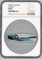 2020P Australia Surfboard  2oz Silver Coing $2 NGC MS70