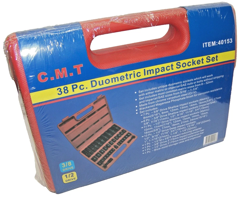 38 pc Deep & Shallow Impact Socket Metric & SAE 3/8" & 1/2" Drive Duometric CMT - Image 2 of 2