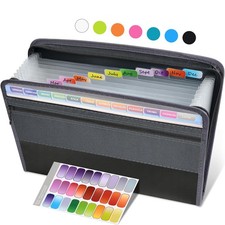 Sooez Accordion File Organizer with Safe Zipper, 12 Pocket Expanding Grey