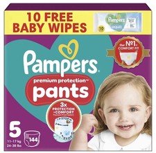 Pampers Premium Protection Nappy Pants Size 5, 144 Nappies, 11kg-17kg 0.31 per nappy