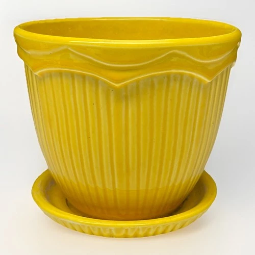 Vintage McCoy Pottery Flower Pot Marigold Yellow Planter Tiara Line 60s USA