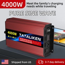 4000W Pure Sine Wave Power Inverter, 12V to 110V 60Hz US Socket with Voltage Dis