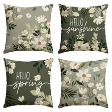 Hello Spring White Daisy Throw Pillow Covers, 18 x 18 18" x 18" Pack of 4