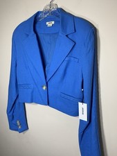 NEW Jason Wu Cropped Blazer Womens Small Cerulean Blue Linen Blend