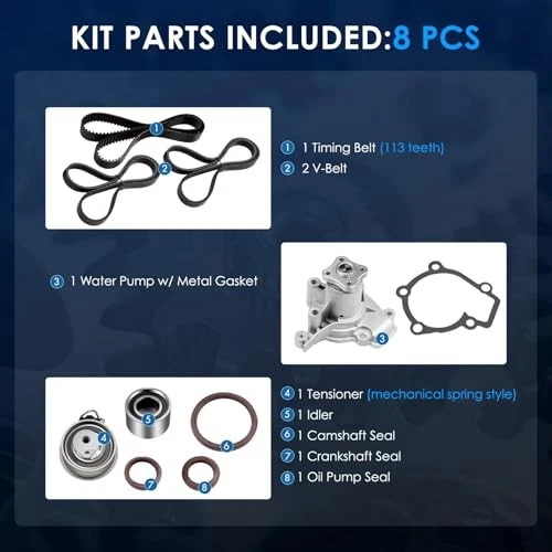 Timing Belt Kit w/ Water Pump Compatible with Hyundai Elantra 2005-2009 - Image 3 of 4