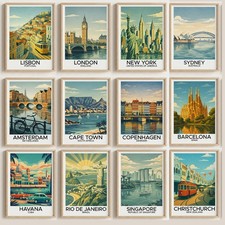 60 Designs - Vintage Retro Travel Print City Wall Art Poster Holiday Destination