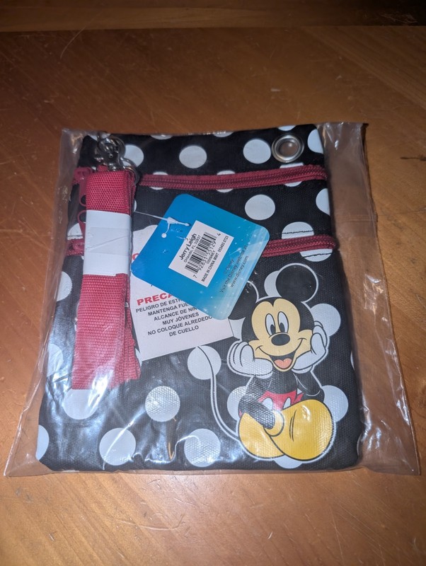 Disney Mickey Mouse Passport Bag Crossbody Purse Travel Black White Polka Dots 