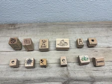 Mixed Brands Set Of 12 Wood Mounted Rubber Stamps