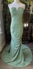 Sz 14 NWT Lafemme Sage Green Ruched Mermaid Prom Formal Gown Dress Strapless