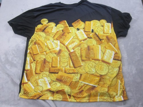 Ecko Unltd Shirt Mens 3XL Black Gold All Over Print Money Bars Coins Graphic