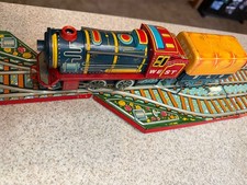 WORKING Vintage Litho Tin Toy Train Railway Track Japan Engine  Car  Track