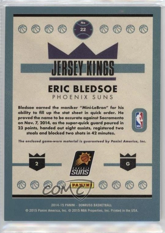 2014-15 Panini Donruss Jersey Kings Eric Bledsoe #22 - Image 2 of 2