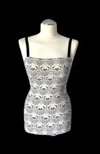 THOMAS WYLDE ONE PIECE SWIMSUIT BEIGE/BLACK SCORPIONS PRINT VINTAGE CUT NYLON M