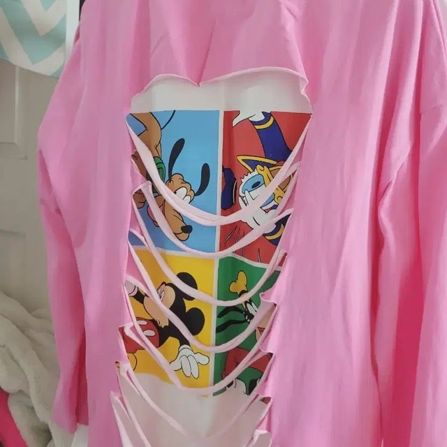 Disney Pink Back-Cut Long Sleeve T-Shirt - Cute Character Print