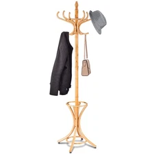 Wood Standing Hat Coat Rack Jacket Bag Hanger Tree 12 Hooks Umbrella Stand