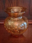Blenko Amber Crackle Glass Vase With Original Label