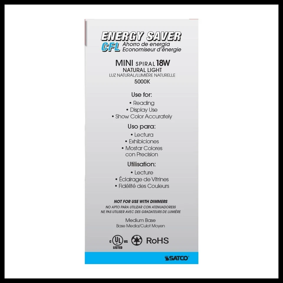 Satco S7226 - 18 Watt Mini Spiral Compact Fluorescent - 5000K (6 Pack) - Image 4 of 4