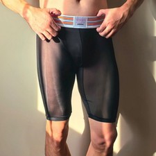 Mens See-through Long Boxer Shorts Underwear Breathable Sports Trunk Underpants