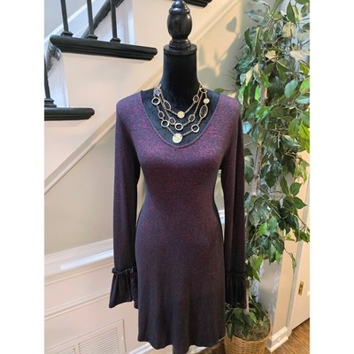 Derek Heart Shift Dress L Merlot Stretch Deep V-Neck Flared Sleeve Casual  Party | eBay