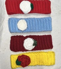 Hand Crocheted Headbands Set of 4 Ladies Girls Acrylic Floral Ear Warmers