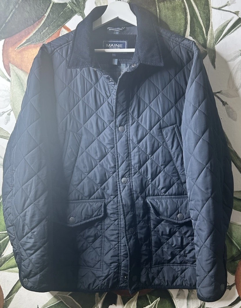 Maine New England Quilted Outdoor Country Walking Jacket Large Navy Blue Womens