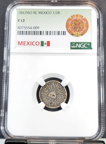 1847 Mo RC MEXICO SILVER 1/2 REAL FIRST REPUBLIC NGC F 12 SCARCE NICE COIN