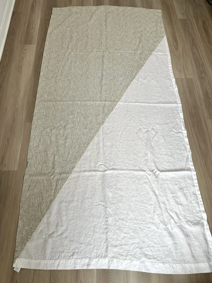 3 West Elm Curtain Panels 100% Linen Drapes 48" x 96" Off White Gray Colorblock - Image 2 of 4