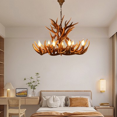 9 Lights Resin Antler Chandelier Pendant Hanging Light for Lodge Farmhouse Bar