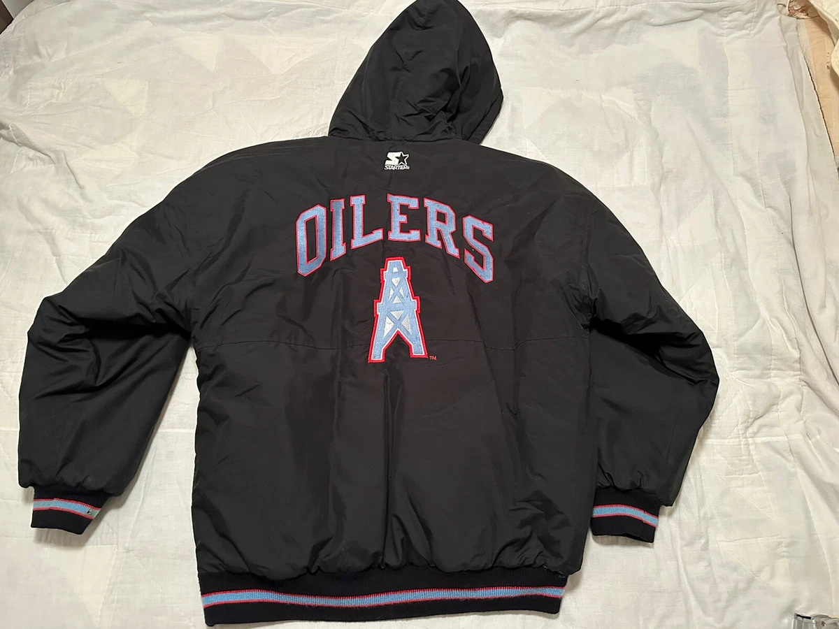 Men's Starter White/Light Blue Houston Oilers Gridiron Classics Thursday  Night Lights Half-Zip Hoodie Jacket