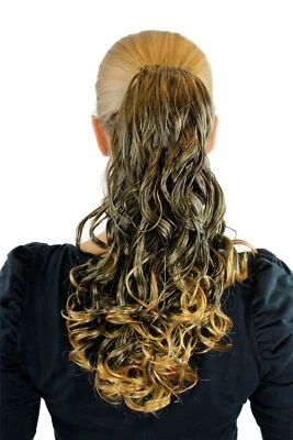 Postiche Tresse Mélange de Blond et Noir Env. 35cm Bouclé Pince Papillon Sur - Photo 1/2