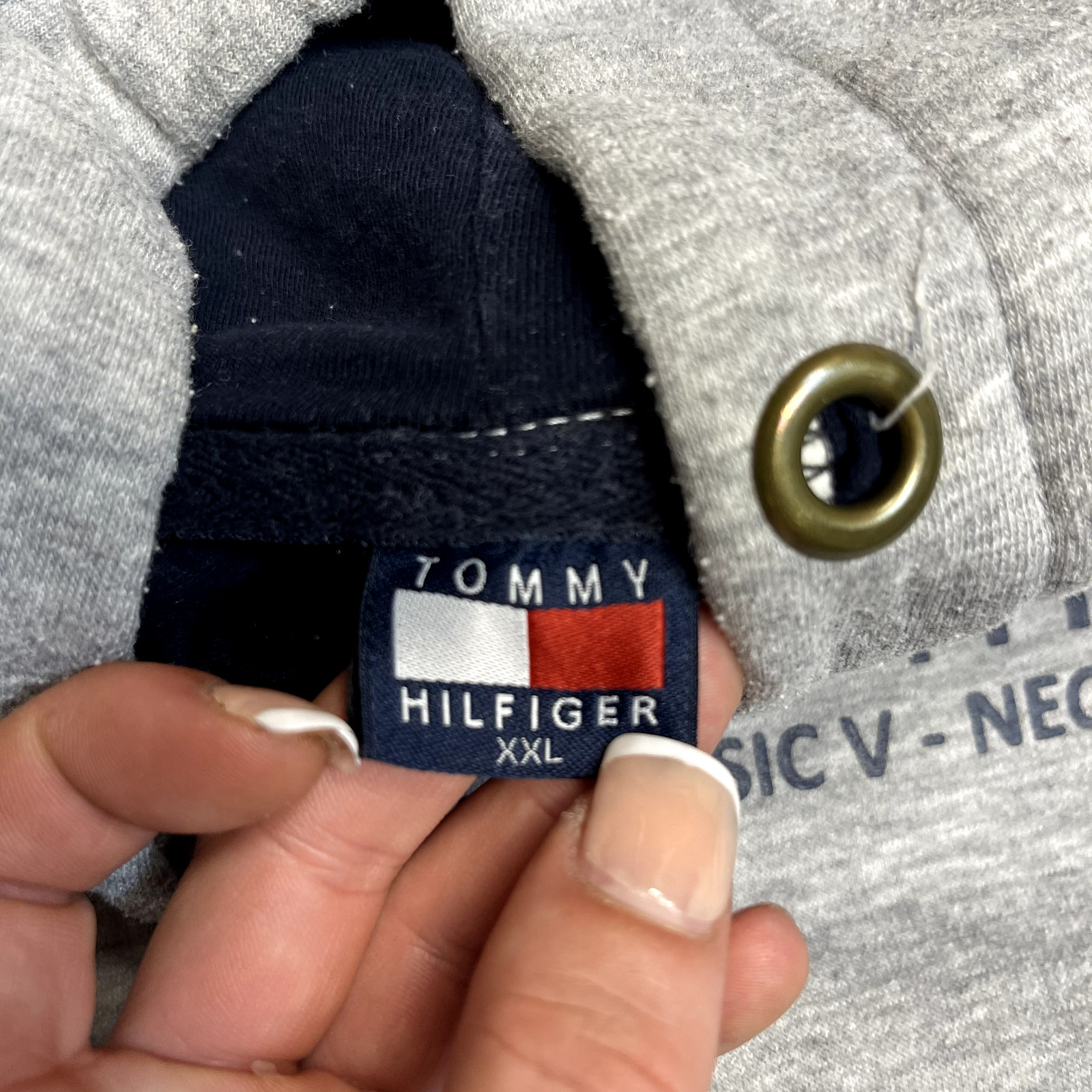 Tommy Hilfiger Hoodie Mens Spellout Y2K Vintage Sports Sweatshirt, Grey, Large image 7