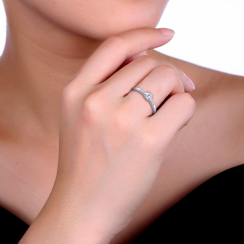 0.30 Ct Round Real Diamond Engagement Wedding Women's Ring 10K White Gold - Picture 6 of 9
