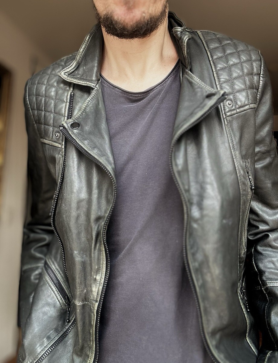 All Saints 'Cargo Biker' Gray Lamb Leather Quilted Jacket, XS